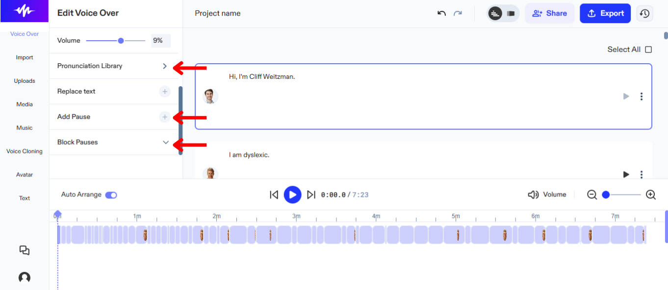 Edit Voice Over on Speechify Voice Over